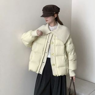 韩系针织大翻领羽绒服冬季短款新款休闲气质时尚90白鸭绒外套