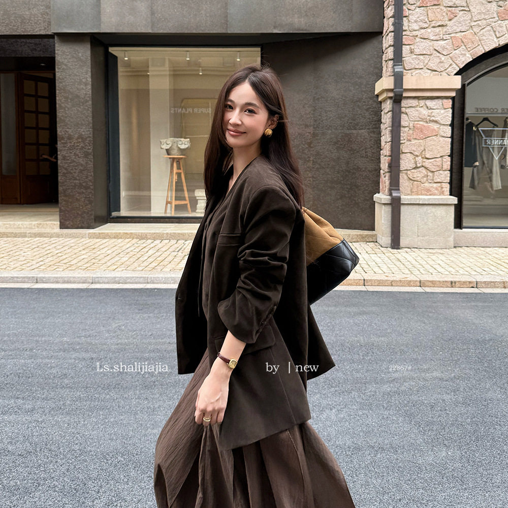 ginny金莉ls述致 复古感西装外套女2025秋冬新款长袖宽松女装