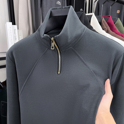 半拉链立领双面德绒卫衣男士宽松长袖t恤秋冬季款套头打底衫上衣