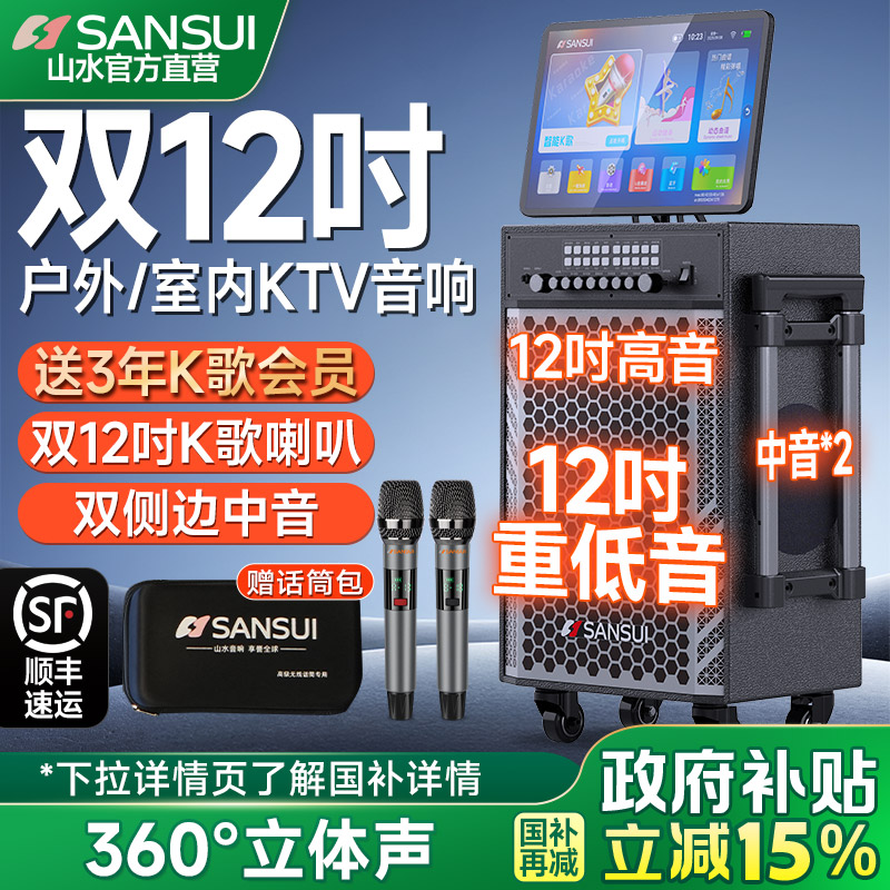 山水TD128 双12寸户外K歌音响广场舞音箱带显示屏家庭KTV卡拉OK机