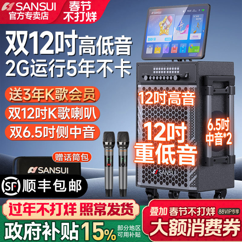 山水TD128 双12寸户外K歌音响广场舞音箱带显示屏家庭KTV卡拉OK机