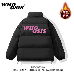 WHOOSIS不知其名印花立领羽绒棉服男女冬季加厚情侣外套面包服潮