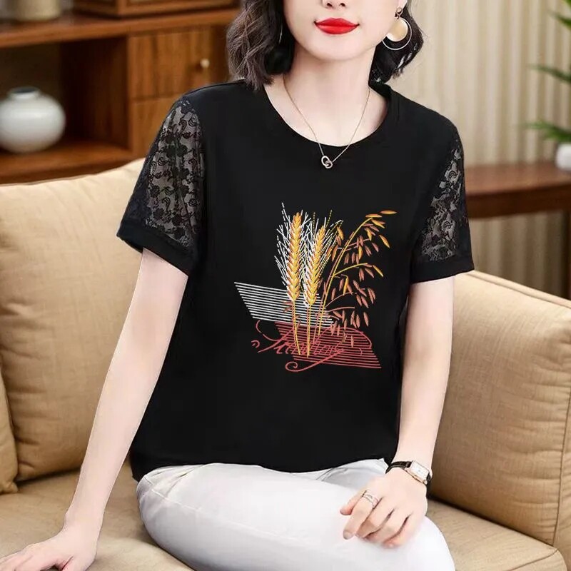 新款中年妈妈上衣大码黑色百搭