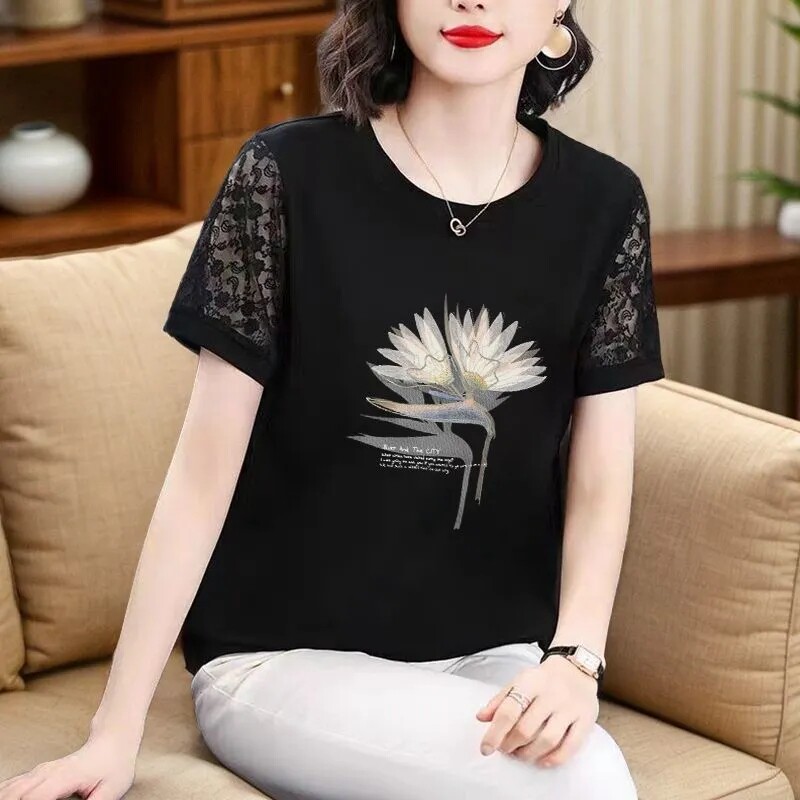 黑色妈妈新款夏季大码宽松百搭