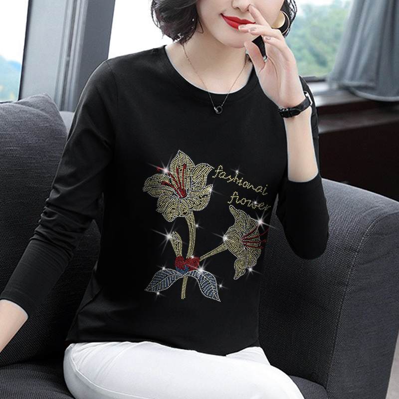 长袖加肥加大重工烫钻T恤