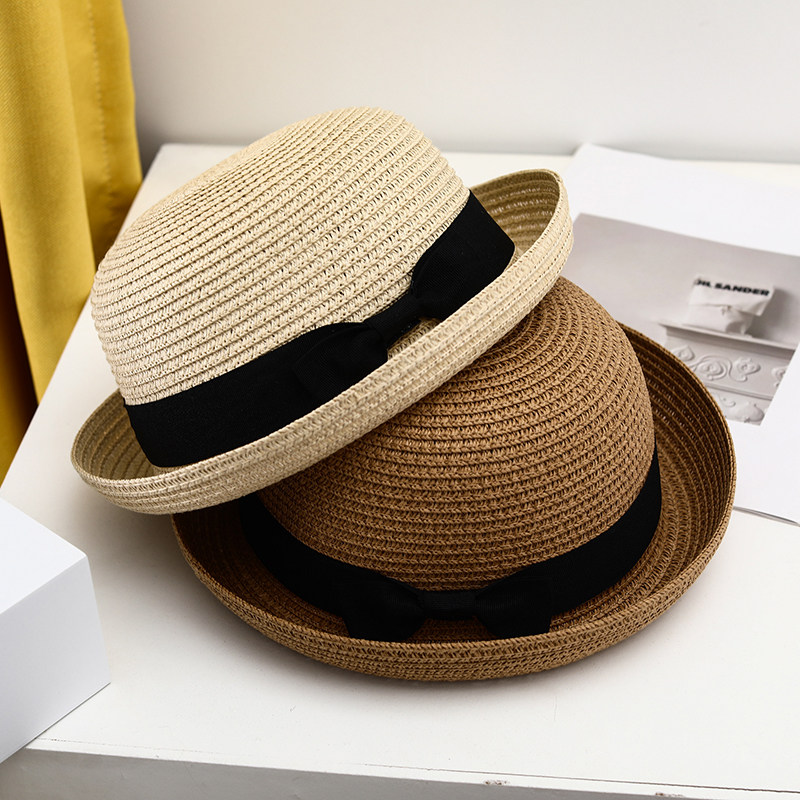 沙滩圆顶小礼帽~儿童帽子男童英伦夏防晒沙滩遮阳渔夫帽亲子草帽