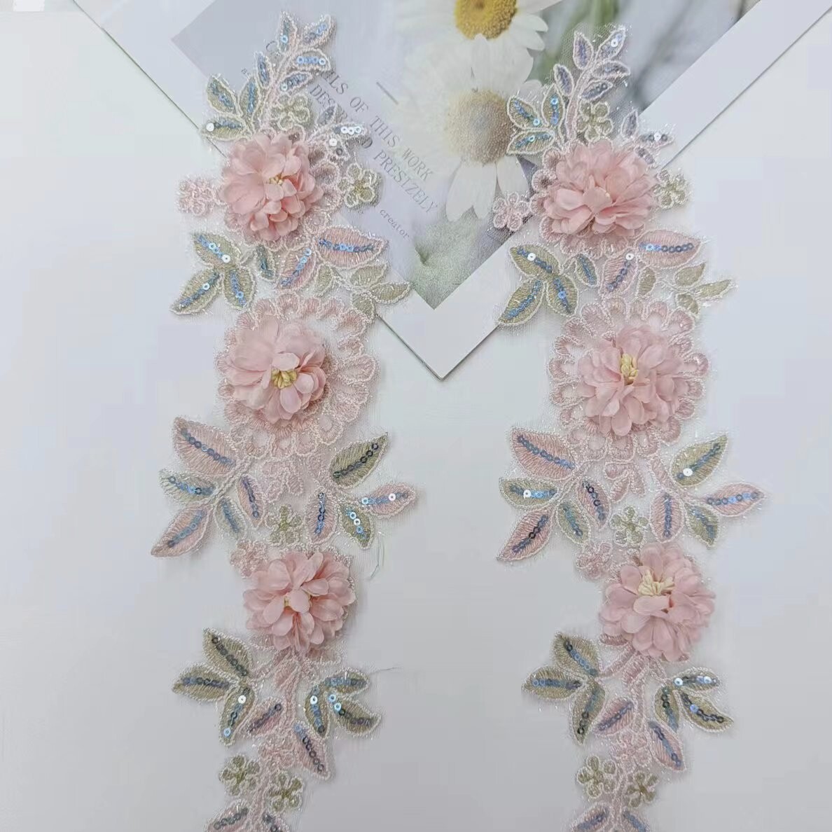 蕾丝花边衣领多色珠片对花立体沾花DIY手工贴花连衣裙服装辅料