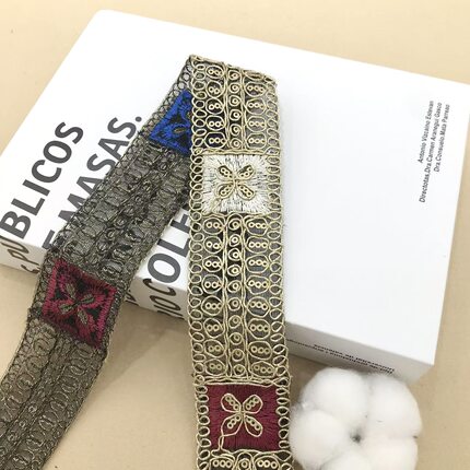 4CM金色股线亮片刺绣条码民族风服装花边辅料汉服童装配饰手工DIY