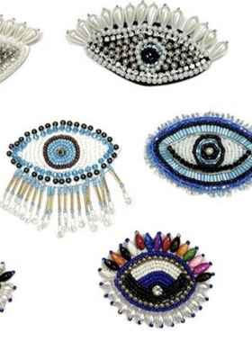 手工钉珠眼睛布贴 恶魔之眼米珠串珠立体diy鞋帽饰品配件服装辅料