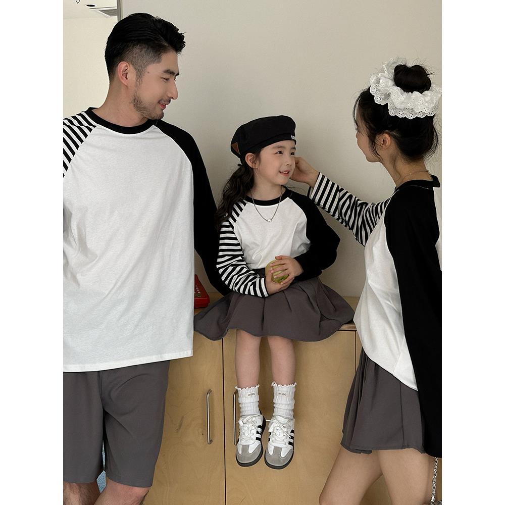 日系亲子装长袖t恤全家福服装2025新款一家三四口母子母女亲子服