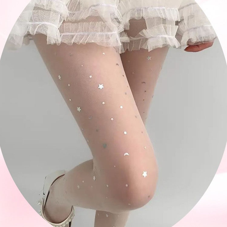 星星丝袜印花 日系Lolita个性柔美包芯丝薄款连裤袜 女性感黑丝