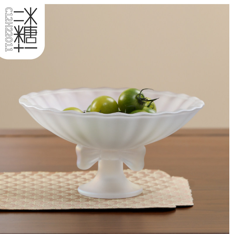 琉璃蝴蝶结高脚果盘中号家用点心盘高颜值玻璃女水果盘茶点盘壶承
