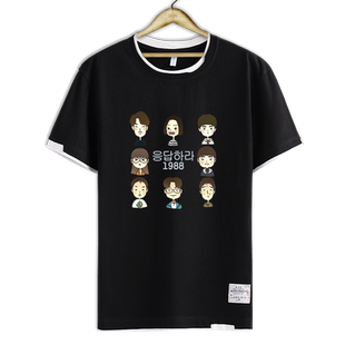 韩剧请回答1988李惠利柳俊烈同款假两件短袖t恤衫男女半袖上衣服