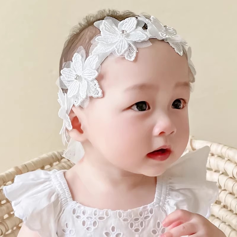韩版宝宝蕾丝发带小公主头饰婴幼儿百日照周岁婴儿洋气护卤门头带