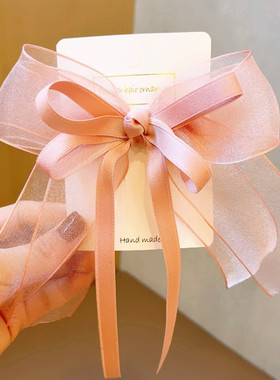 韩国儿童红色飘带蝴蝶结发夹公主头饰小女孩气质发卡马尾顶夹发饰