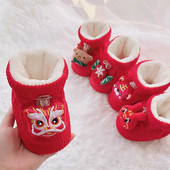 老虎婴儿学步鞋 冬季 步前鞋 加厚保暖灯芯绒棉鞋 大红软底 宝宝虎头鞋