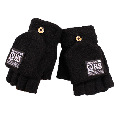 冬季儿童翻盖手套半指加厚保暖中大童青少年男童学生写字防寒两用