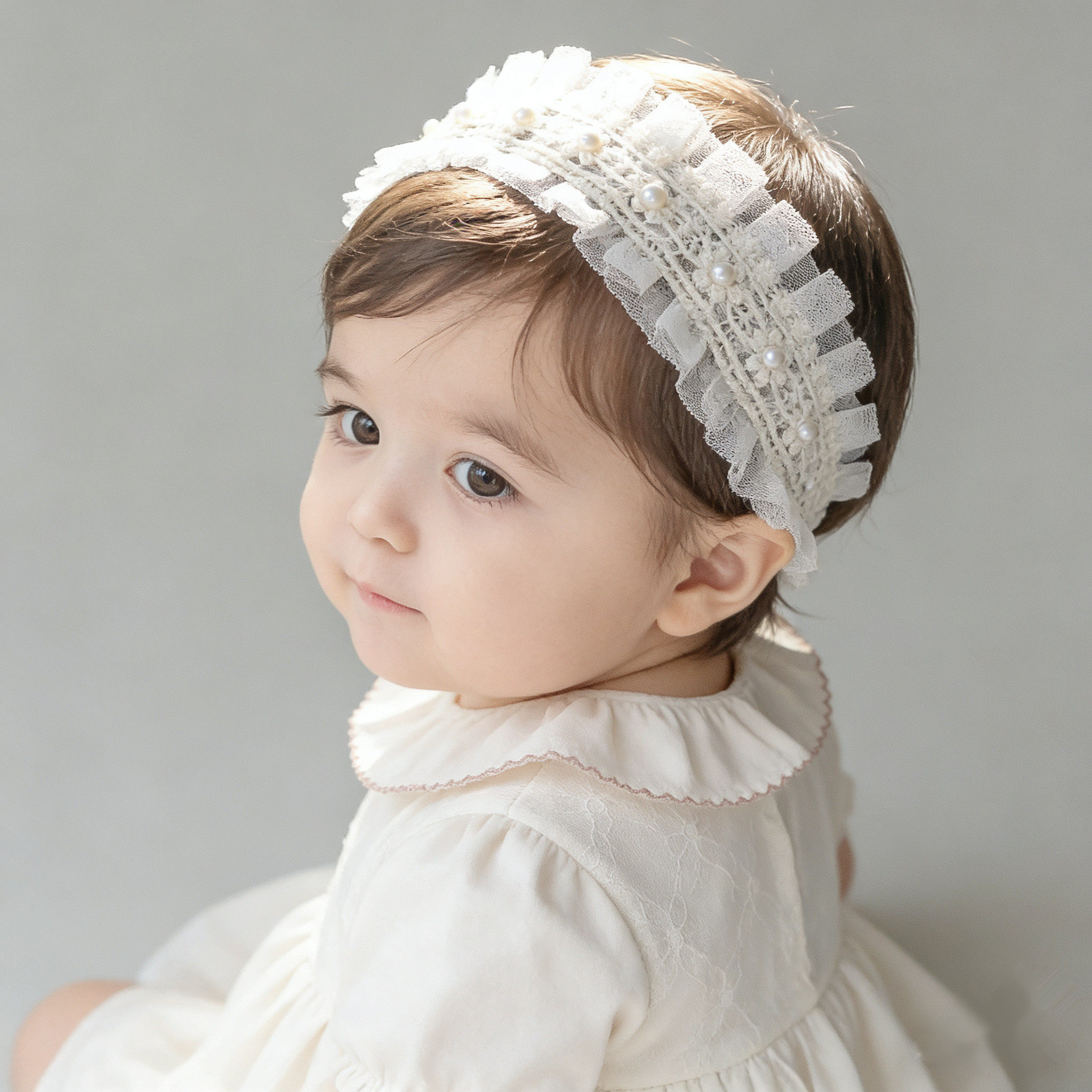 新款韩版婴儿蕾丝花边发带女宝宝满月百天周岁公主发饰护囟门头带