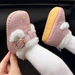 1岁女宝宝防滑软底百搭加绒加厚保暖休闲鞋 子2 婴儿学步棉鞋 冬季