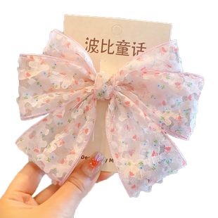 洋气碎花三层蝴蝶结发夹儿童清新百搭顶夹发卡女孩公主后脑勺头饰