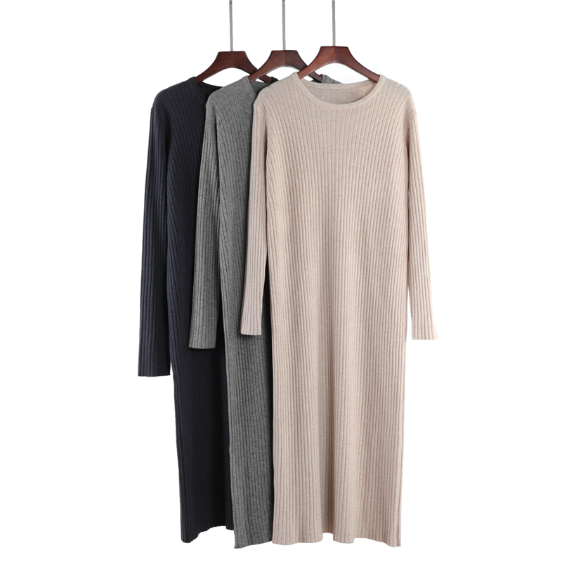 秋季新款休闲风过膝针织连衣裙