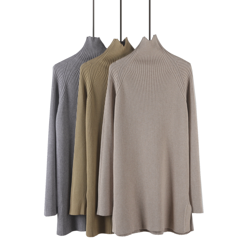 中长款打底衫女秋冬2025韩版厚款大码宽松大版型半高领针织连衣裙