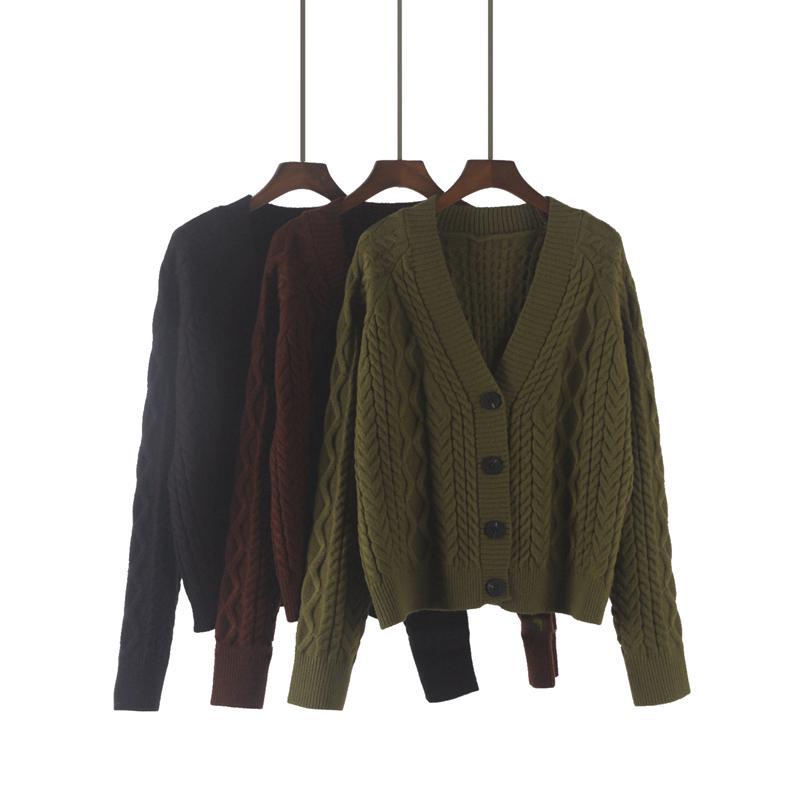 法式复古绿色毛衣开衫外套