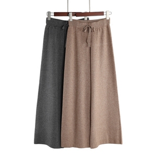 秋甩裤 系带针织阔腿裤 宽松大脚裤 松紧腰长裤 厚 欧美复古高腰宽腿裤