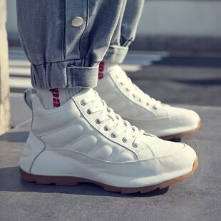 欧洲站潮鞋2026新款春季新款高帮运动休闲鞋皮面小白鞋内增高男鞋
