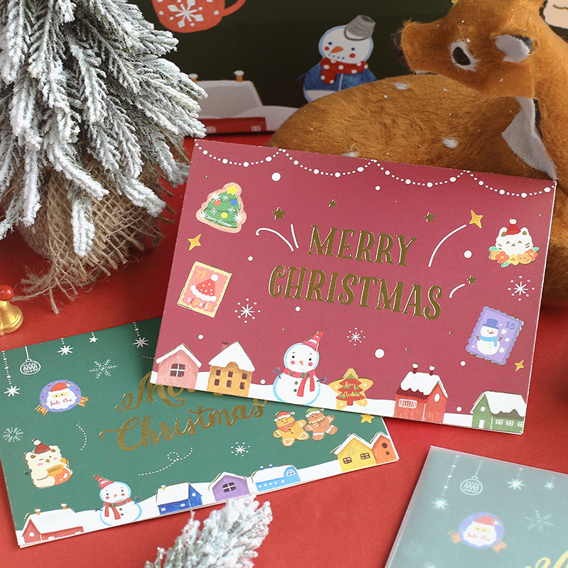 可爱卡通复古圣诞节贺卡送员工客户可爱礼品卡节日感谢祝福卡片 简约