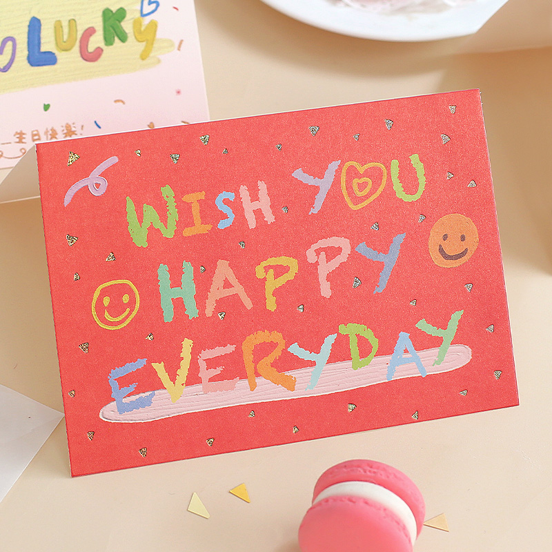 手绘卡通创意性趣味多彩折叠贺卡 生日快乐系列祝福留言卡片英文贺卡