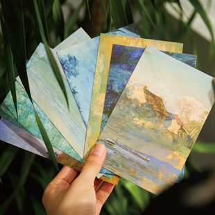 拾光创意唯美油画明信片 创意印象派莫奈油画卡片照片墙装 饰卡片 印象邮局