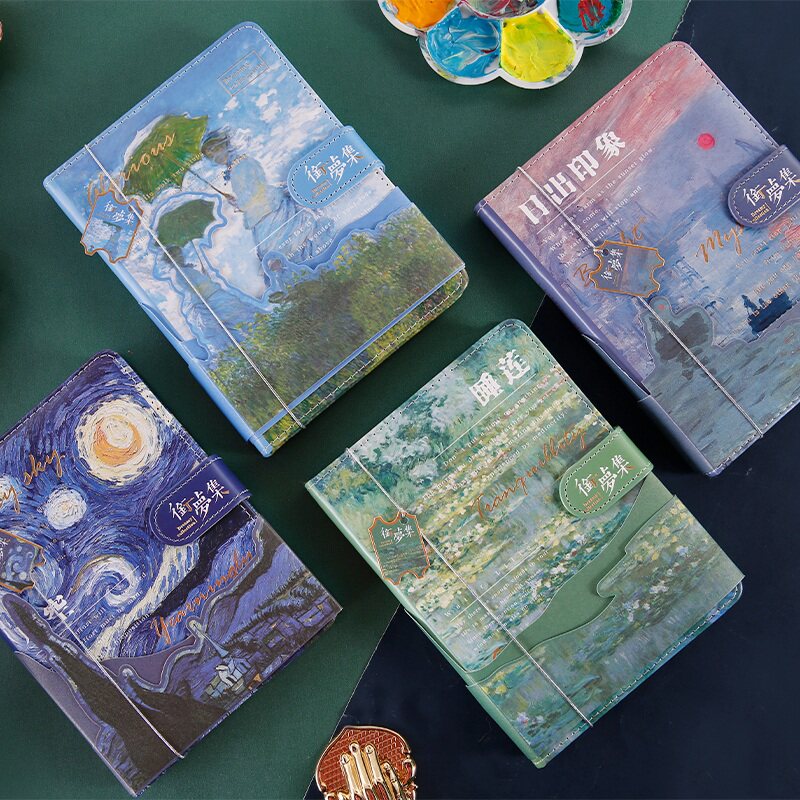 문학적 복고풍 하드 코버 노트북 제목 드림 컬렉션 시리즈 핸드북 VAN GOGH MONET 컬러 유성 풍경 자기 버클 북 일러스트 페이지 색상 페이지