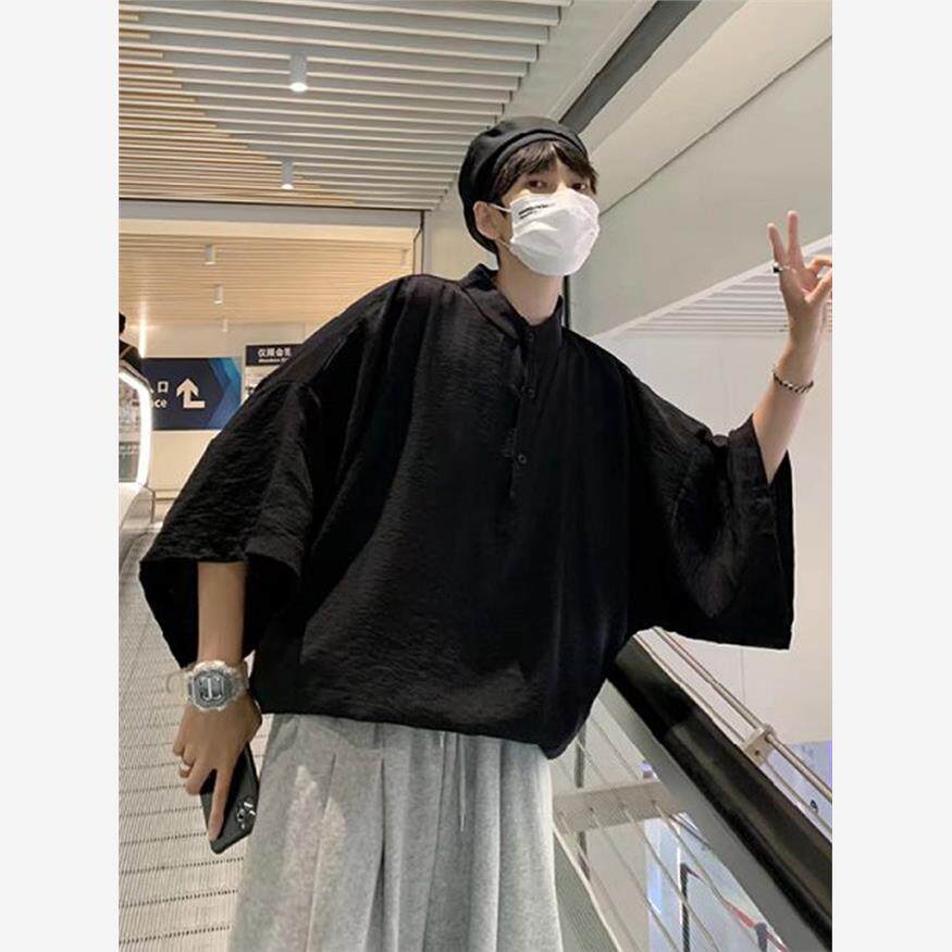 法式衬衫男短袖夏薄款七分袖polo