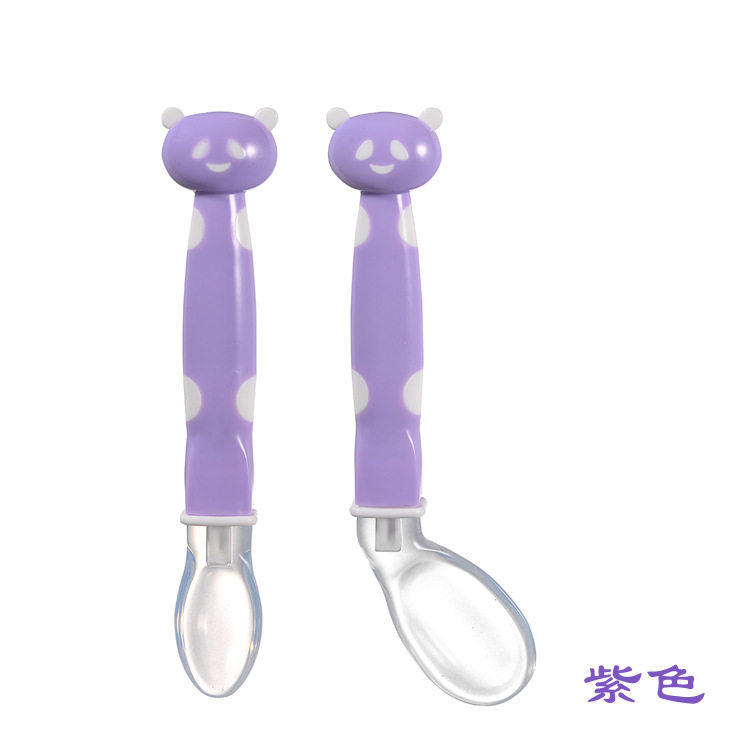 婴儿卡通勺套装硅胶软头汤勺弯头勺组合装 宝宝餐具 盒装