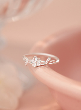 S999足银缠绕花朵戒指女 小众个性简约手饰 清新气质新款指环