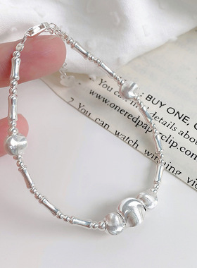 S925纯银圆珠手链女 小众ins风百搭通勤闺蜜生日礼物银饰