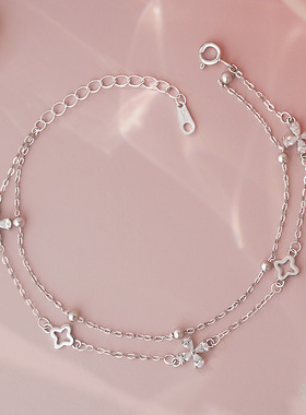 S925纯银幸运四叶草手链女 轻奢文艺优雅简约个性百搭气质手饰品