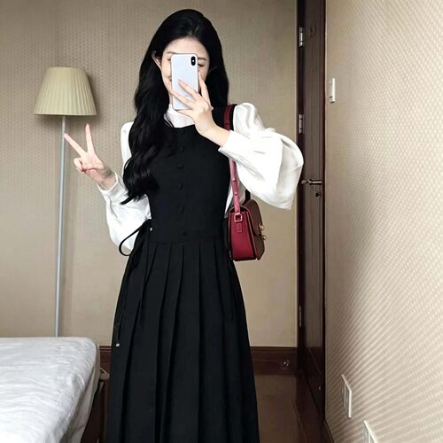 爆款2026秋季小香风法式高级感小洋装假两件收腰显瘦连衣裙D11374