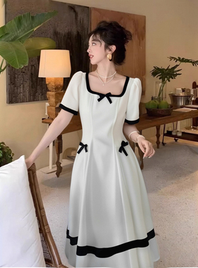 高级感撞色蝴蝶结连衣裙2025夏季新款法式收腰显瘦a字裙D1466A