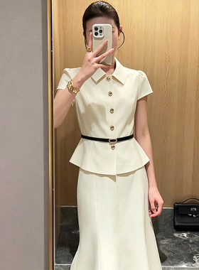 送腰带2026夏季新款女高级感上衣鱼尾半身裙气质两件套套装D7700
