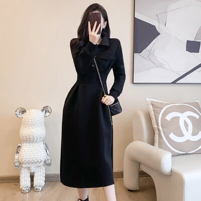 通勤A字裙纯色洋气赫本风黑色连