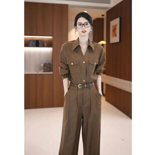 套装 送腰带2026秋季 高腰阔腿裤 复古轻奢显瘦翻领衬衫 JT0093 新款