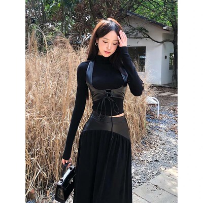 两件套2026秋季新款女御姐风半高领上衣收腰百搭半身裙套装D11486