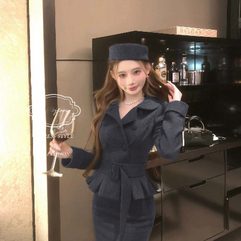 【两件套】【有里布】【含腰带】 秋冬高级感裙穿搭一整套TX0256