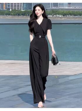 气质通勤高级感短袖连体裤女2026夏季收腰阔腿连衣裤女装D1905