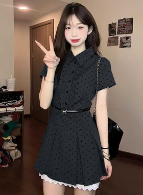 送腰带有里布韩系连衣裙女学院风穿搭收腰显瘦a字短裙D0865