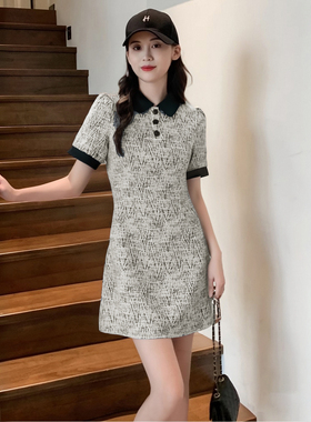 2025夏季新款法式高级感修身显瘦气质polo领连衣裙小众设计D1406A