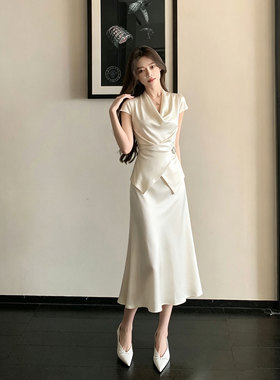 两件套2026夏季新款法式轻熟风气质绝美上衣高腰半身裙套装D6850