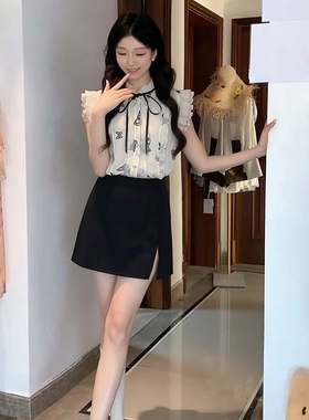 两件套2026夏季新款女甜美风千金感木耳花边衬衫+短裙子套装D5076